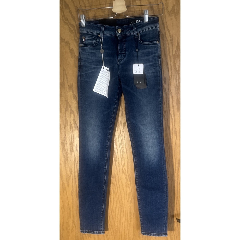 Armani Exchange Womens JO1 Super Skinny Whiskered Jeans Indigo Denim MidRise NWT